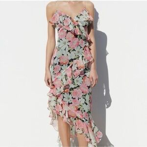 Zara Floral Ruffle Midi Dress